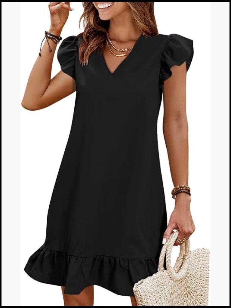 V-Neck Cap Sleeve Flowy Swing Sundress Mini Dress Summer Casual